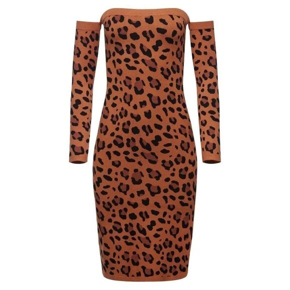 L'AGENCE Dresses & Skirts - L'Agence Felicia Off Shoulder Leopard Print Sweater Dress Sz L Black Brown NEW